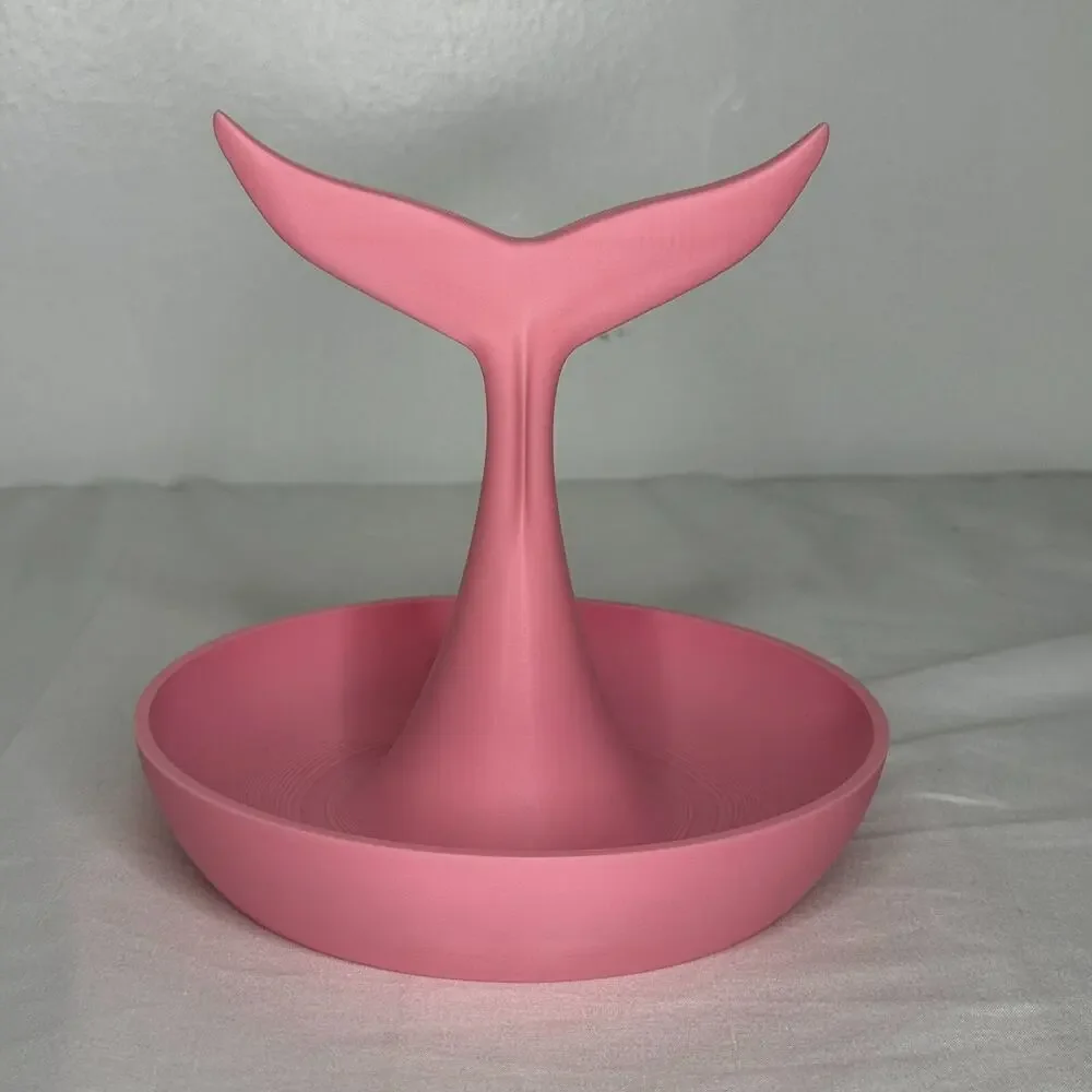 Pink Whale Tail Jewelry Ring Dish Stand Coastal Mermaid Bathroom 6